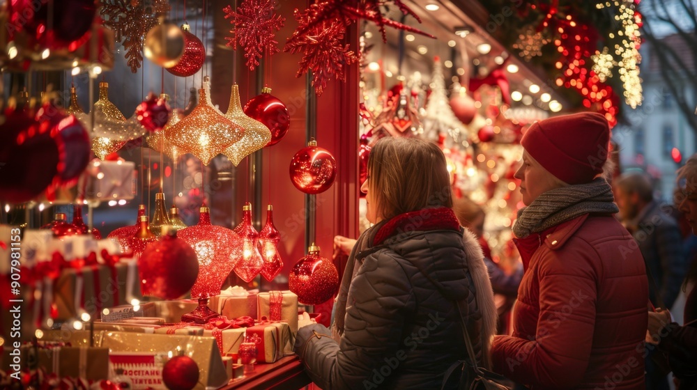 Christmas decorations in a shop window. Christmas decorations in a shop window.