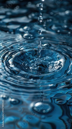 Abstract water ripples in a swimming pool, vibrant blue color, high definition. 