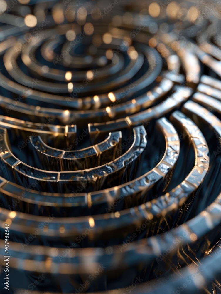 A close up of a spiral made of metal. The spiral is made of many small circles that are connected to each other. The spiral is very detailed and has a lot of texture. The metal is shiny A close up of a spiral made of metal. The spiral is made of many small circles that are connected to each other. The spiral is very detailed and has a lot of texture. The metal is shiny