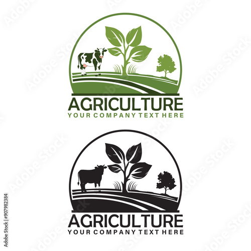 landscape, agriculture and lawn care farm  natural logo design photo