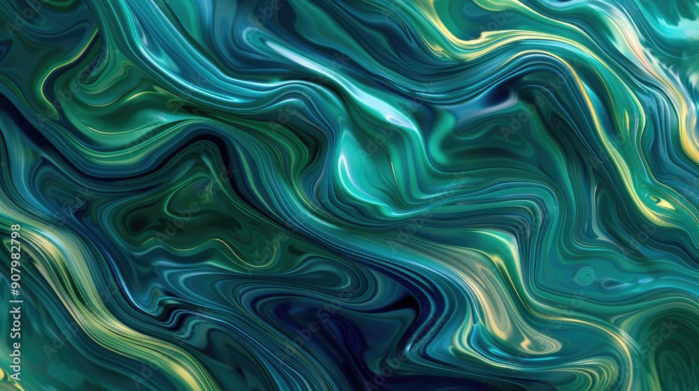 Fluid wave patterns in blue and green create a calming abstract background with a natural feel. Fluid wave patterns in blue and green create a calming abstract background with a natural feel.