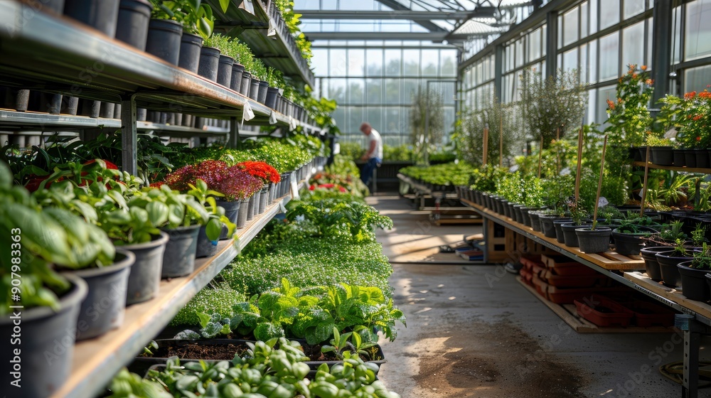 A greenhouse filled with a variety of organic herbs and vegetables, with the farmer inside, meticulously caring for each plant. The controlled environment allows for year-round cultivation and A greenhouse filled with a variety of organic herbs and vegetables, with the farmer inside, meticulously caring for each plant. The controlled environment allows for year-round cultivation and