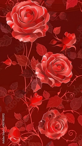 Wallpaper Mural Romantic Red Roses. Aesthetic floral wallpaper with high detail Torontodigital.ca