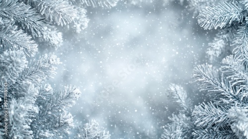Winter-themed background with silver and gray tones, evoking a festive and cold season. © MakoPoko