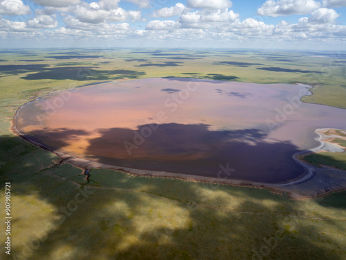 Kobeituz lake lies at an altitude of 253 meters above sea level, 3.5 kilometers to the east of the eastern lakeshore of lake Teniz. Kazakhstan, Akmola Region.