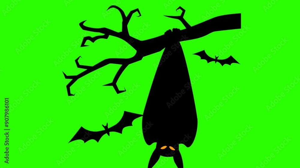 Green screen Halloween bats hanging on trees Green screen Halloween bats hanging on trees