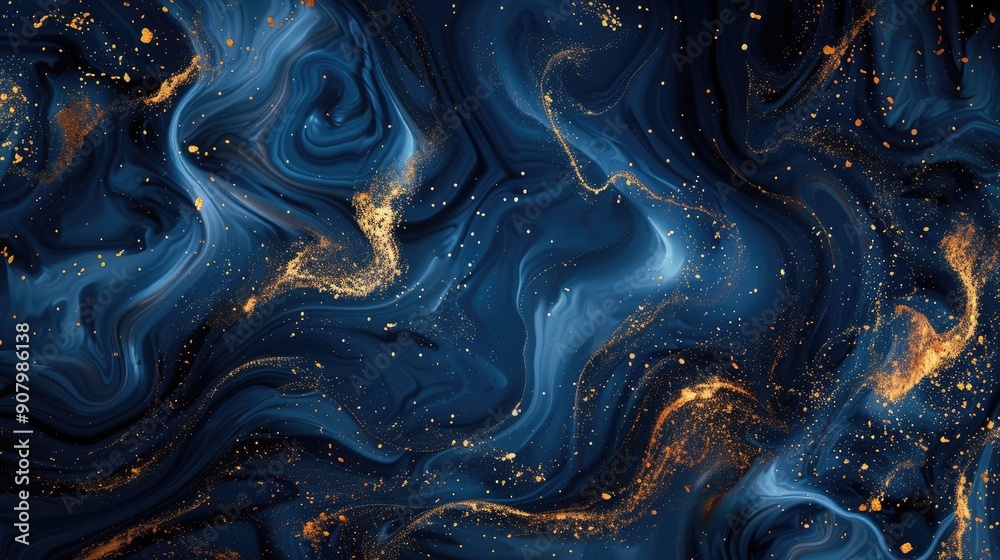 A fluid abstract background with marbled patterns in blue and gold, offering an elegant and luxurious feel. A fluid abstract background with marbled patterns in blue and gold, offering an elegant and luxurious feel.