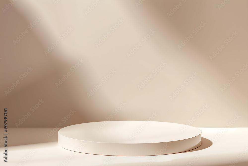 Podium vide rond dans un pièce sans décoration avec des murs vides pour mockup Podium vide rond dans un pièce sans décoration avec des murs vides pour mockup