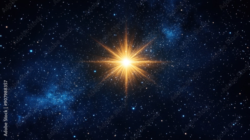 Bright star shining against a deep, dark sky with subtle glow and rays.
