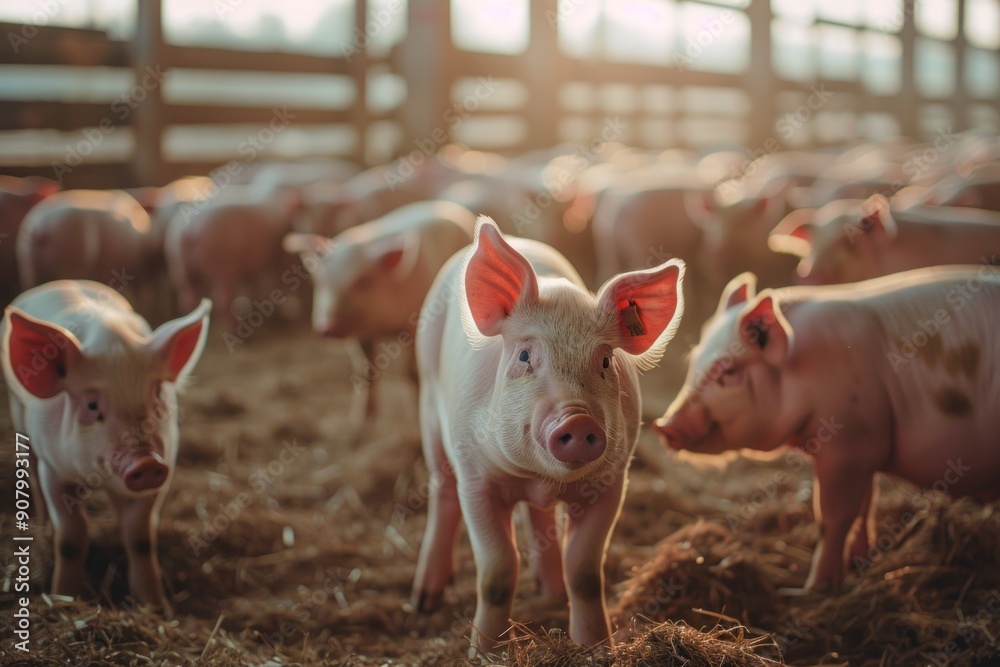 Ecological pigs and piglets at the domestic farm, Pigs at the factory Ecological pigs and piglets at the domestic farm, Pigs at the factory