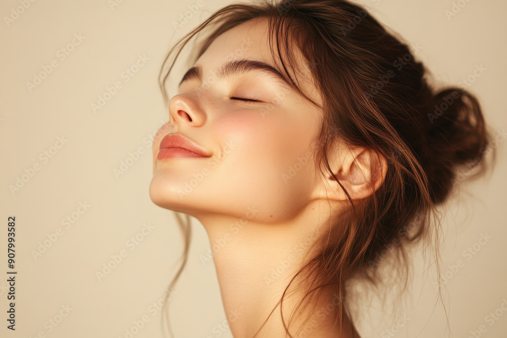 A close up of a girl's face with her eyes closed A close up of a girl's face with her eyes closed