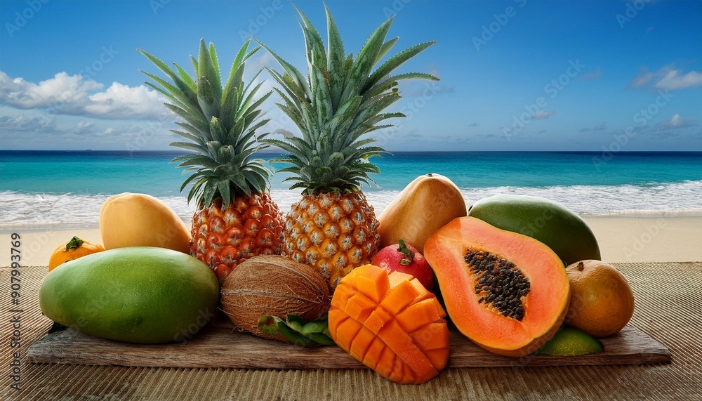 tropical fruit on the beach