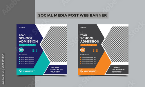 School Admission social media post or Back to school education admission social media post and web banner template design. vector illustration.