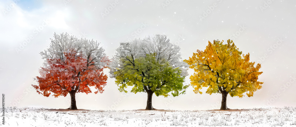 Set of isolated colorful trees collection on a white background. Summer, autumn, 4 season. Generative ai Set of isolated colorful trees collection on a white background. Summer, autumn, 4 season. Generative ai