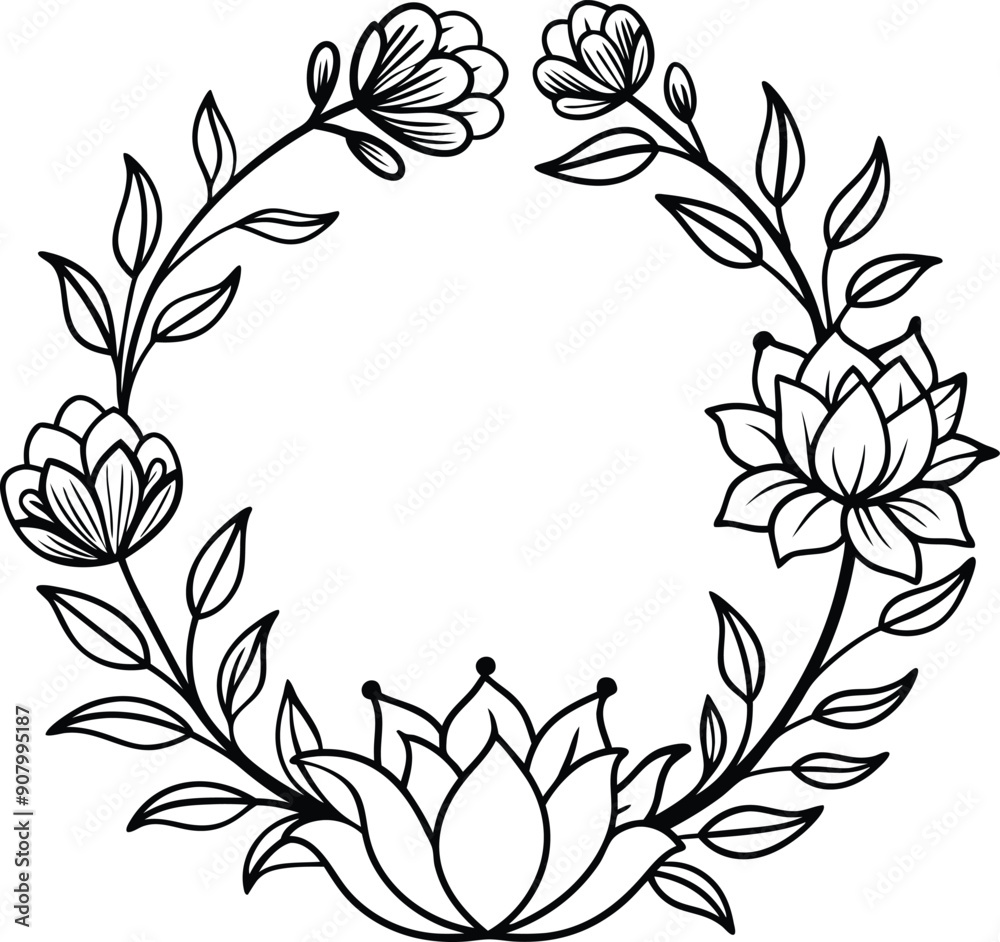 Hand drawn floral frame outline black and white Hand drawn floral frame outline black and white