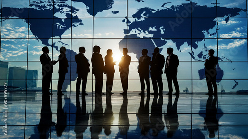 A group of executives discussing investment opportunities abroad. executives, discussing, investment opportunities, abroad, finance, investment, business, strategy, meeting, globalization.