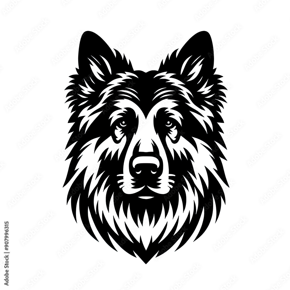 Shepherd dog head black line stencil isolated on white background PNG Shepherd dog head black line stencil isolated on white background PNG