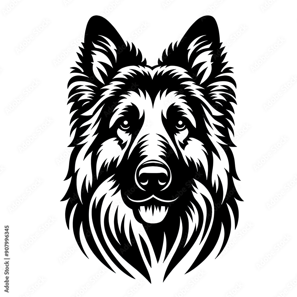 Shepherd dog head black line stencil isolated on white background PNG Shepherd dog head black line stencil isolated on white background PNG