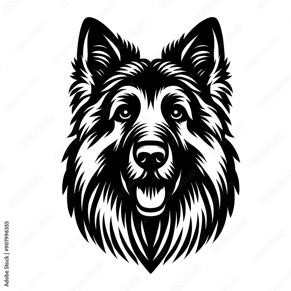 Shepherd dog head black line stencil isolated on white background PNG