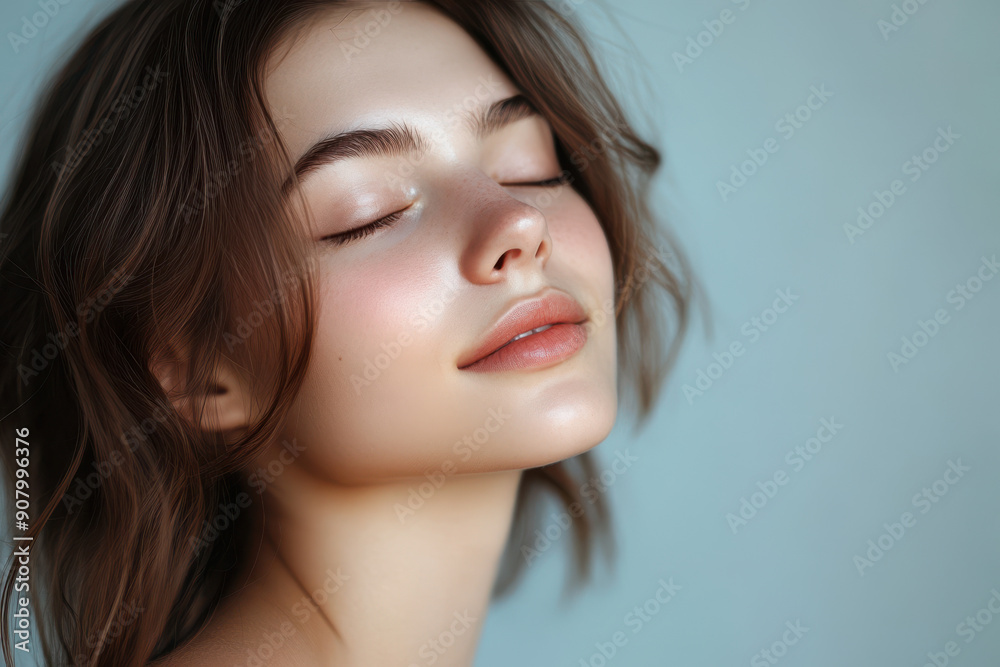 A close up of a girl's face with her eyes closed A close up of a girl's face with her eyes closed