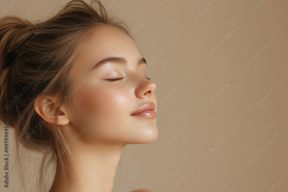 A close up of a girl's face with her eyes closed A close up of a girl's face with her eyes closed