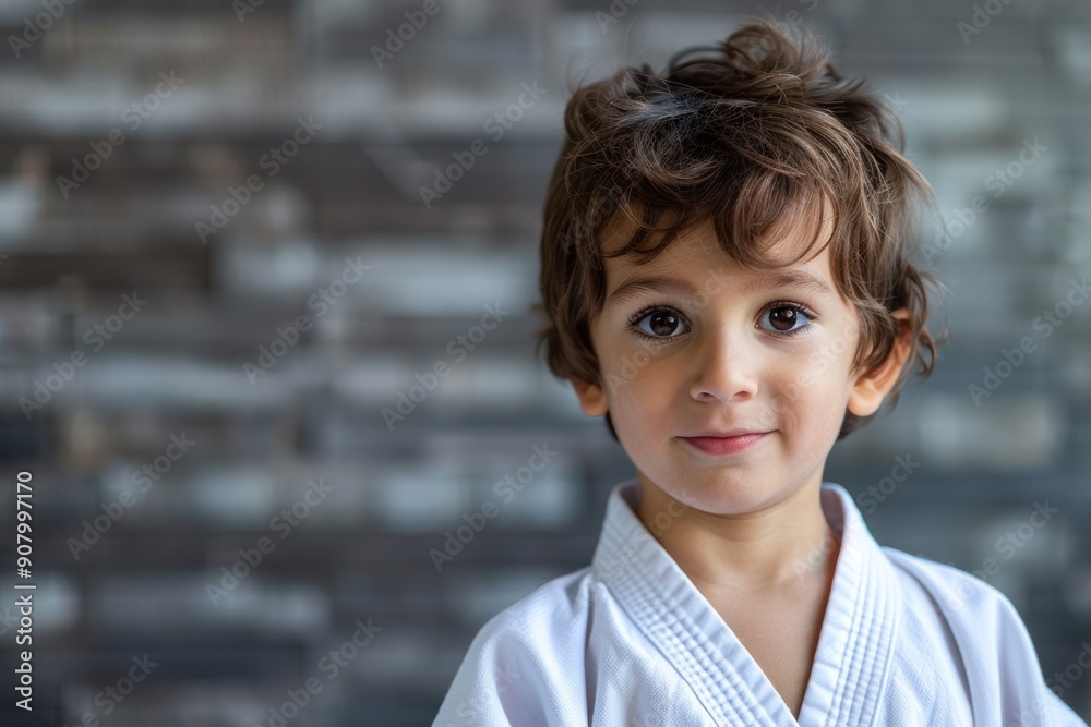 Portrait of a cute little boy in karate class with a big copy space Portrait of a cute little boy in karate class with a big copy space