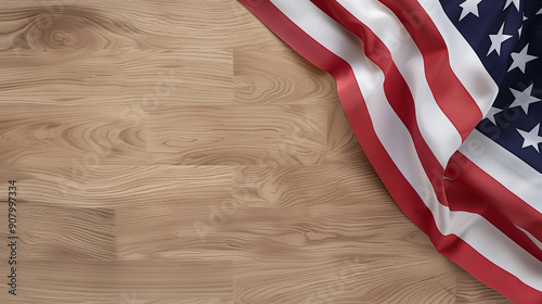 Top view of Flag of the United States of America on wooden background, Independence Day USA, Memorial, Labor Day, Veteran, Holiday