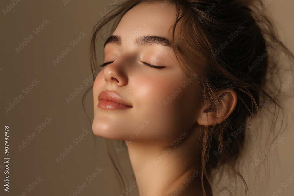 A close up of a girl's face with her eyes closed A close up of a girl's face with her eyes closed