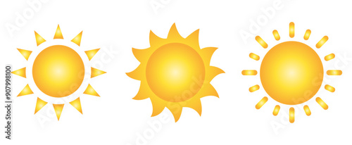 Collection of yellow glossy solar icons isolated on white. EPS 10.