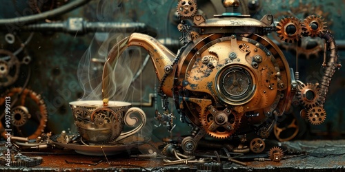 Intricate Steampunk Tea Set Design