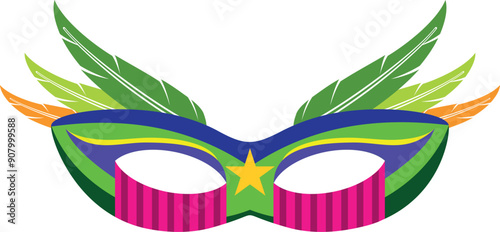 Opera mask with colorful feathers. Ornate festival accessory