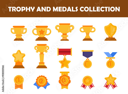 Trophy and medals element vector illustration set