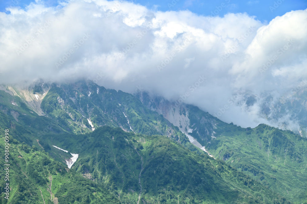 Scenic View of the Japanese Alps During Summer in Hakuba, Nagano