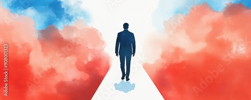 Economic uncertainty, cloudy financial future, uncertain path, Watercolor style