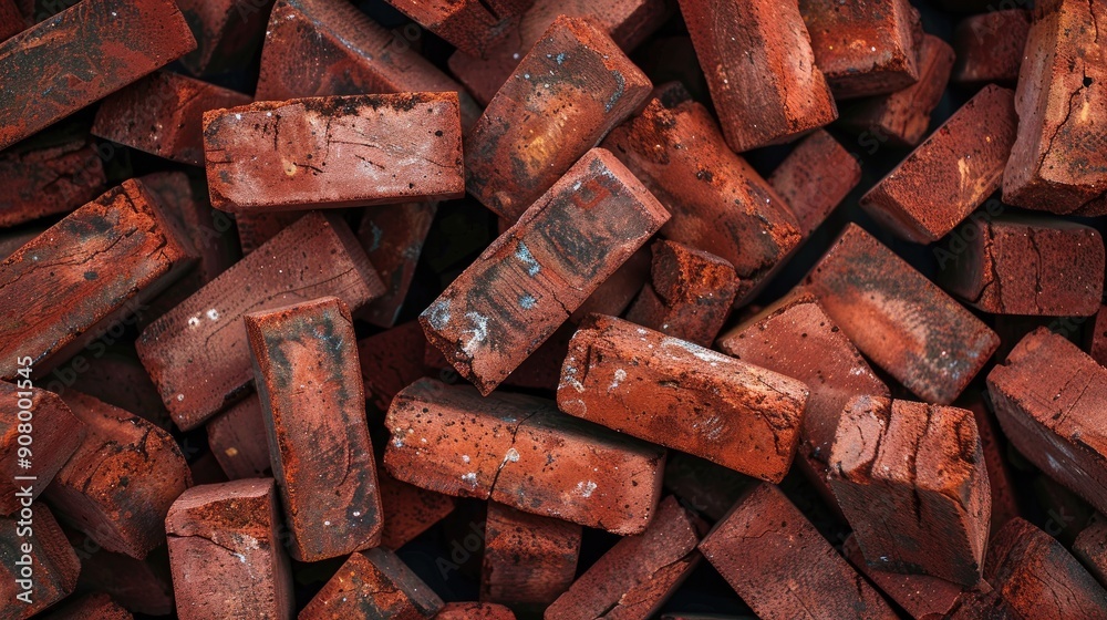 Close up aerial shot of a pile of red bricks for house building Close up aerial shot of a pile of red bricks for house building