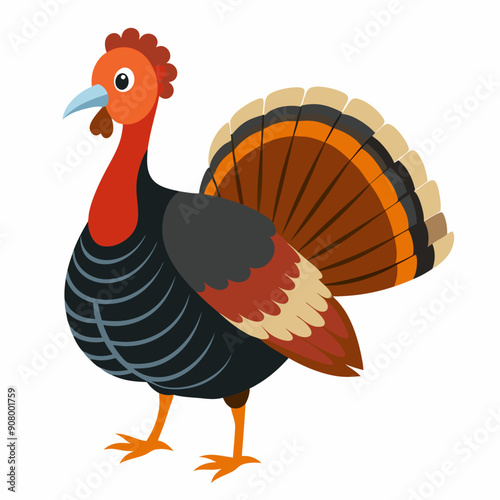 Wild Turkey Vector Illustration - Cartoon, Clipart, Line Art Design photo