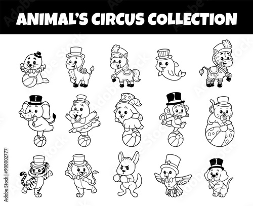 Animals circus outline vector collection