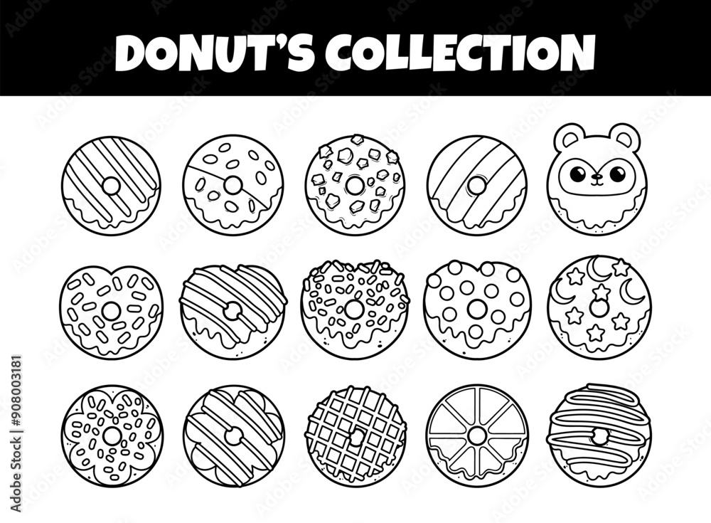 Donuts with top view outline vector collection Donuts with top view outline vector collection