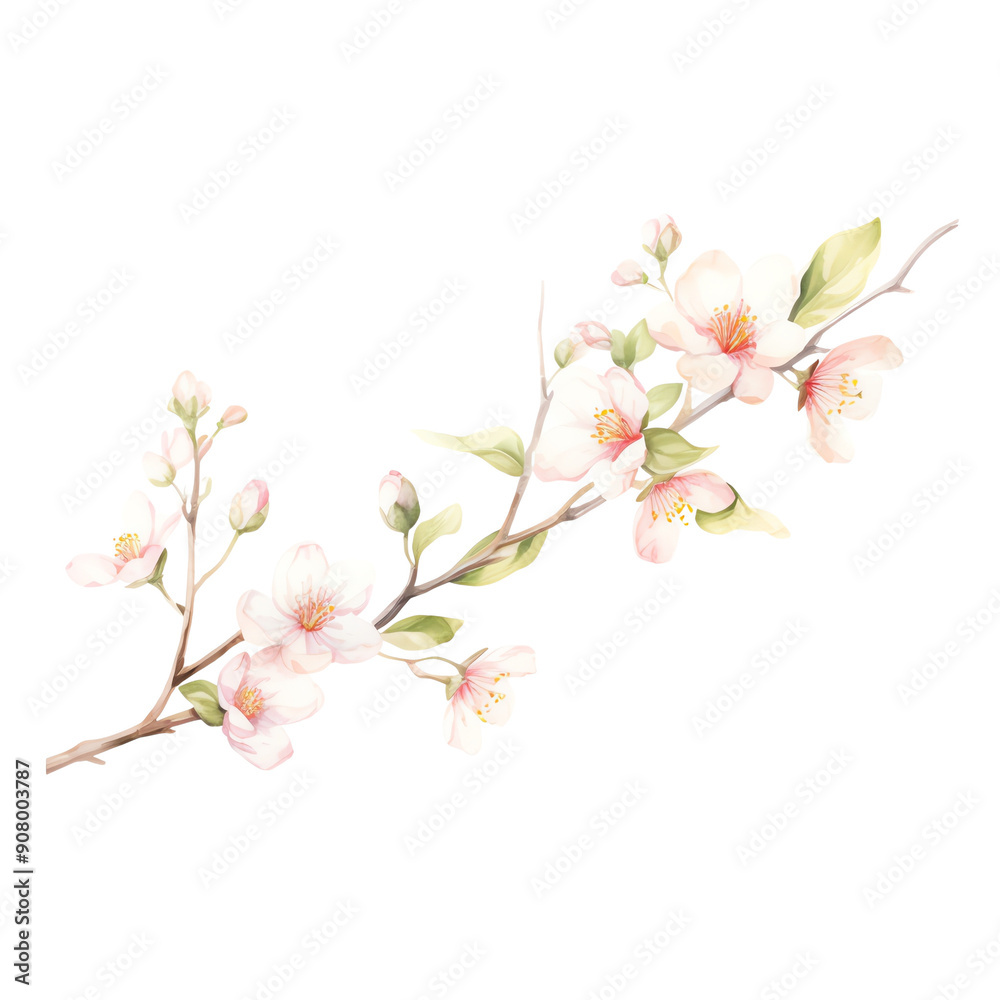 Delicate cherry blossom branch with soft pink and white flowers, perfect for spring and nature-themed designs, invitations, and backgrounds. Delicate cherry blossom branch with soft pink and white flowers, perfect for spring and nature-themed designs, invitations, and backgrounds.