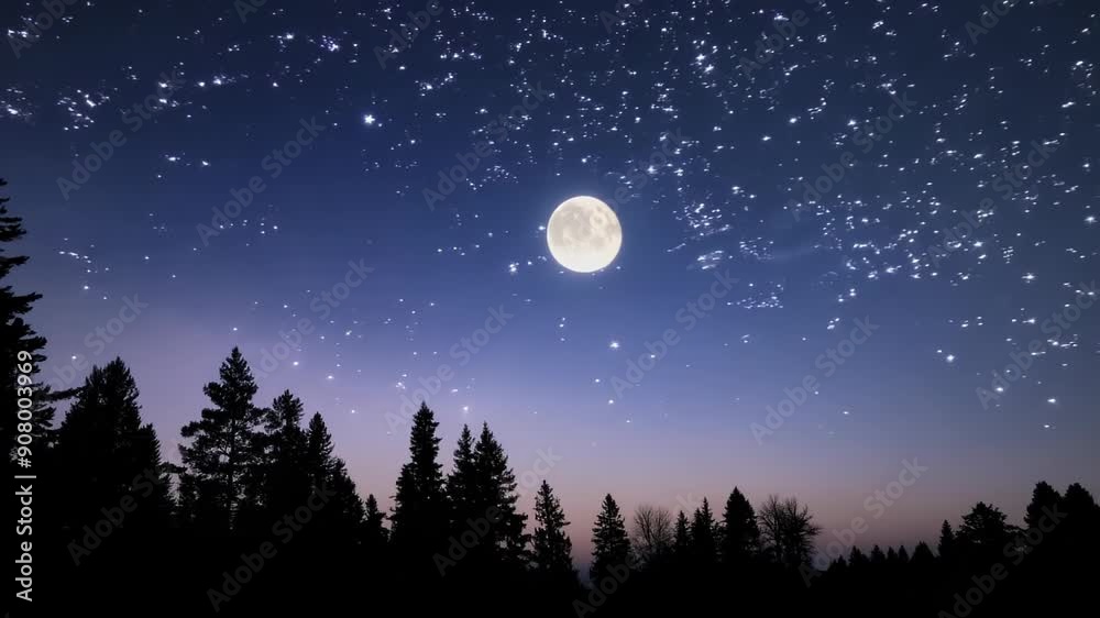 Majestic Full Moon Illuminates Starry Night Sky Over Tranquil Forest. Generative AI Majestic Full Moon Illuminates Starry Night Sky Over Tranquil Forest. Generative AI