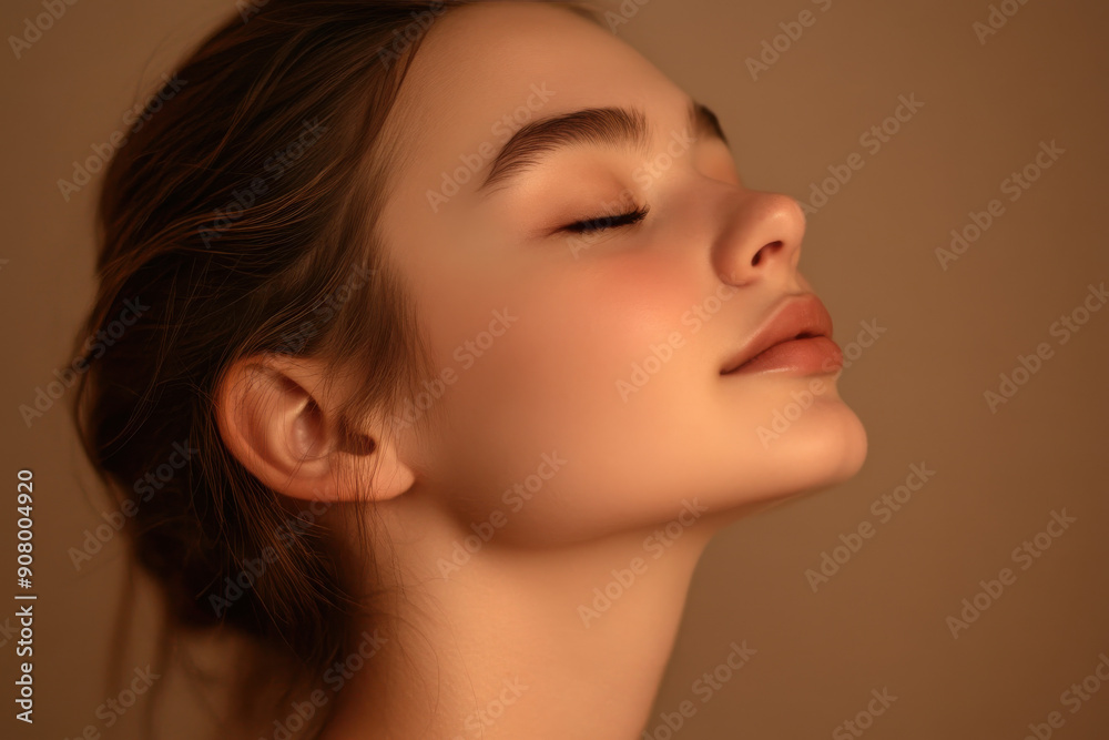 A close up of a girl's face with her eyes closed A close up of a girl's face with her eyes closed