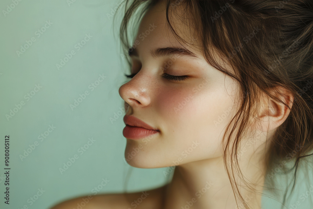 A close up of a girl's face with her eyes closed A close up of a girl's face with her eyes closed