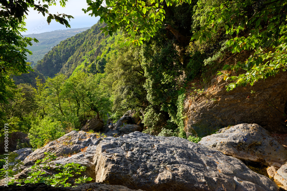 Bucatoggio canyon in Corsica montain. San Nicolao village Bucatoggio canyon in Corsica montain. San Nicolao village