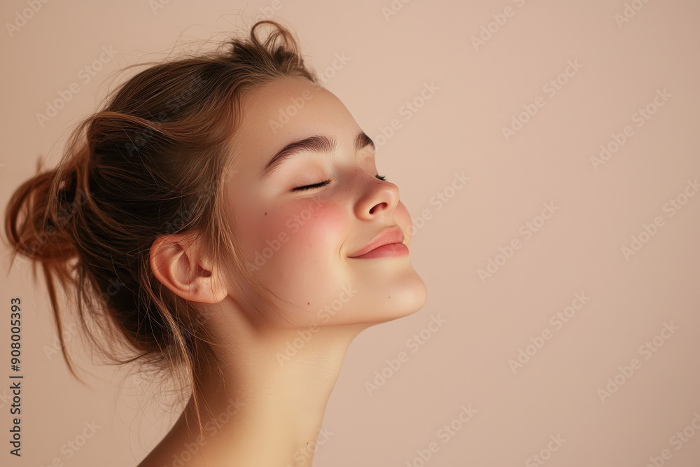 A close up of a girl's face with her eyes closed
