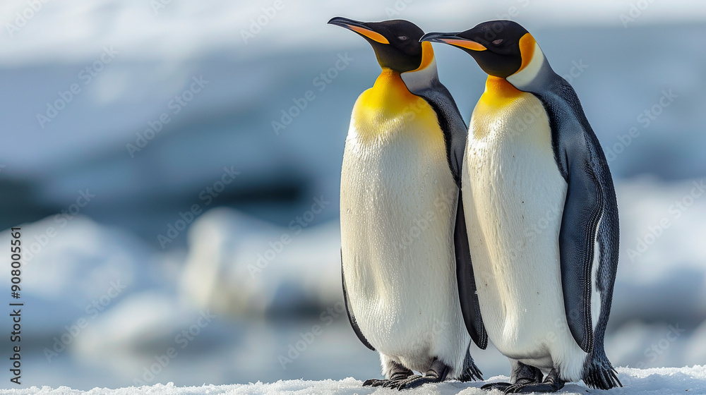 Fototapeta premium Emperor Penguins Marching Across The Icy Landscape