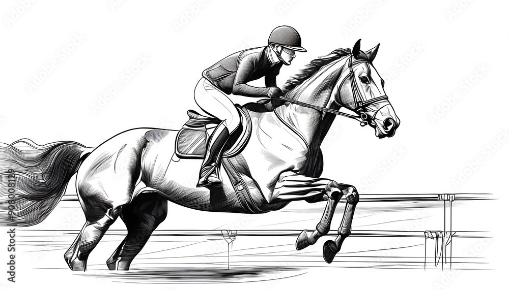 Naklejka premium Abstract One line drawing and continue for the sport, Horse Racing on digital art concept, Generative AI.