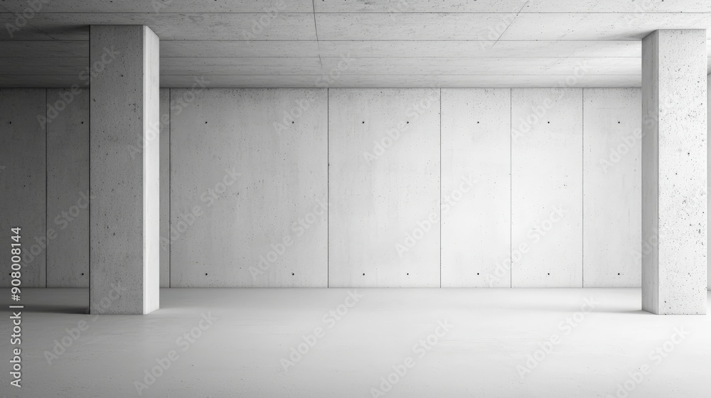 Minimalist Concrete Room with Two Pillars and Empty White Walls, Modern Architectural Background Minimalist Concrete Room with Two Pillars and Empty White Walls, Modern Architectural Background