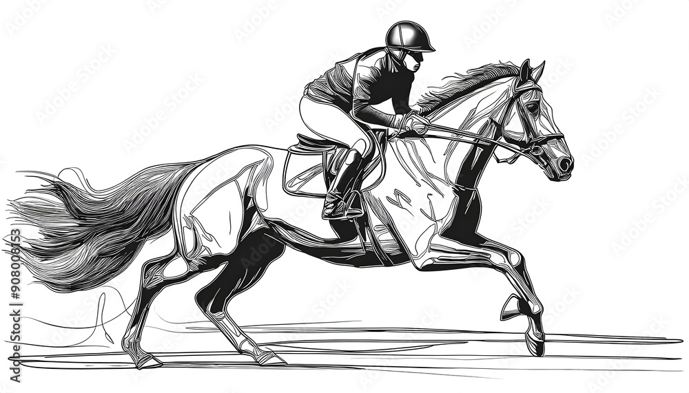 Abstract One line drawing and continue for the sport, Horse Racing on digital art concept, Generative AI.