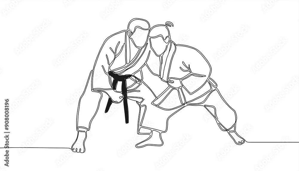 One line drawing and continue for Karate on digital art concept, Generative AI. One line drawing and continue for Karate on digital art concept, Generative AI.