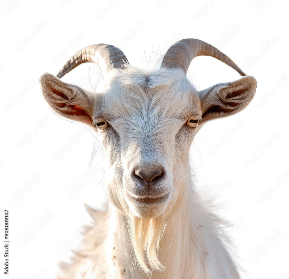 White goat front look or goat looking at camera isolated on transparent background cutout png White goat front look or goat looking at camera isolated on transparent background cutout png